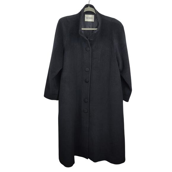 Vintage Orchidea Angora Wool Coat Womens 9‎ Medium Black Button Funnel Neck - Picture 2 of 11
